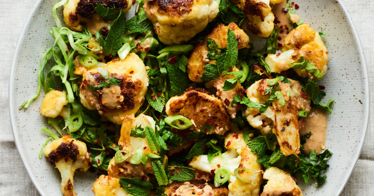Cauliflower fritters with almond and chilli dressing Detox Kitchen