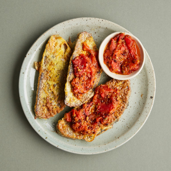Eggy Rye Bread with Tomato Chutney