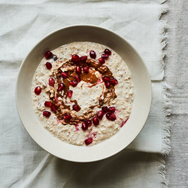 Overnight Oats with Pomegranate and Almond Butter