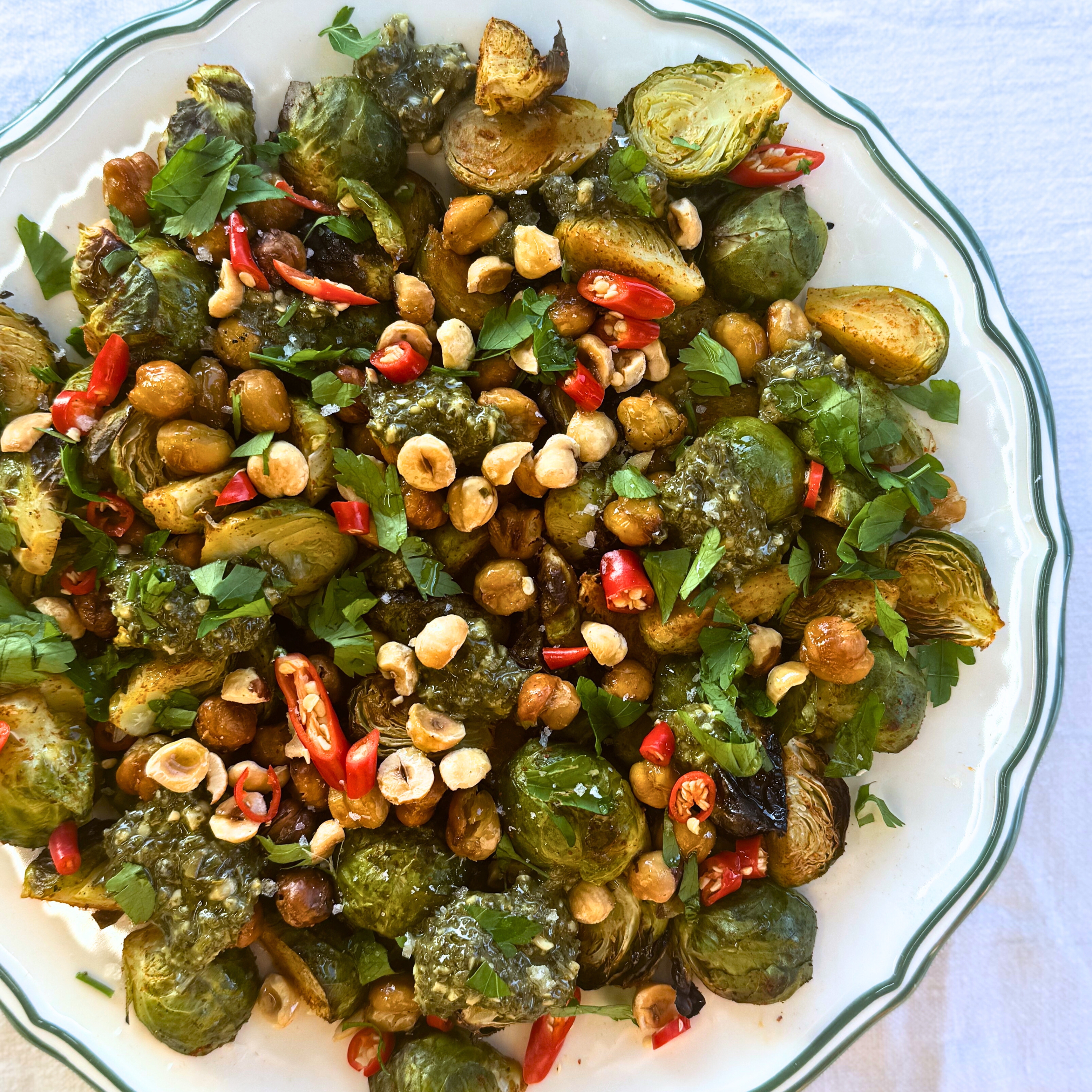 Pesto Sprouts with Hazelnuts & Chilli