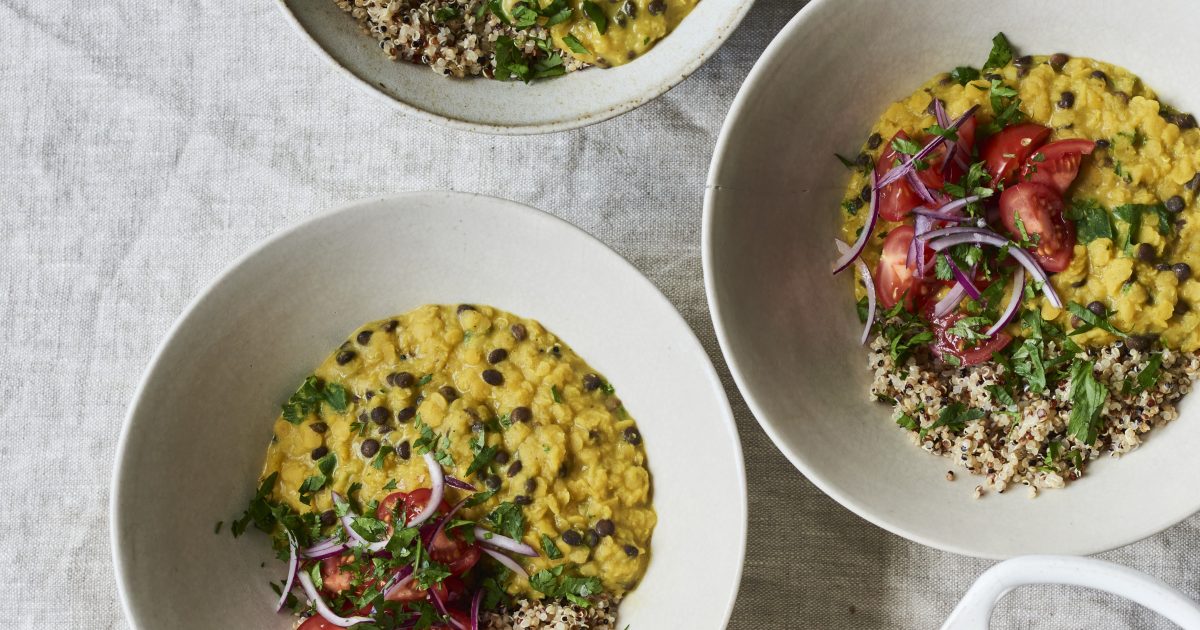 Red & puy lentil dal with tomato & onion salad | Detox Kitchen