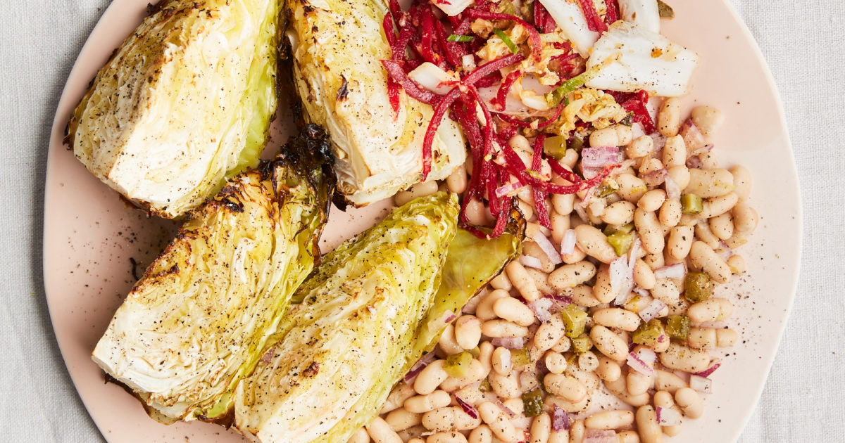 ROASTED HISPI CABBAGE &amp; BEAN SALAD WITH QUICK KIMCHI | Detox Kitchen