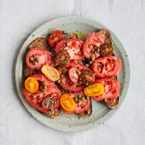 Tomatoes with Lemon Zest & Capers on Rye Bread