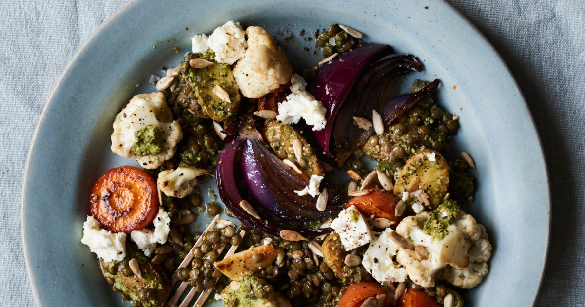 Warm Lentil Salad with Roasted Pesto Veg | Detox Kitchen