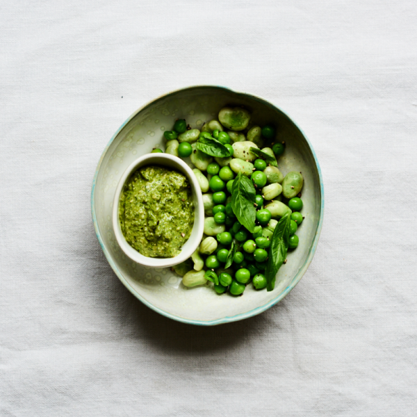 Pea, Broad Bean & Spinach with Pesto