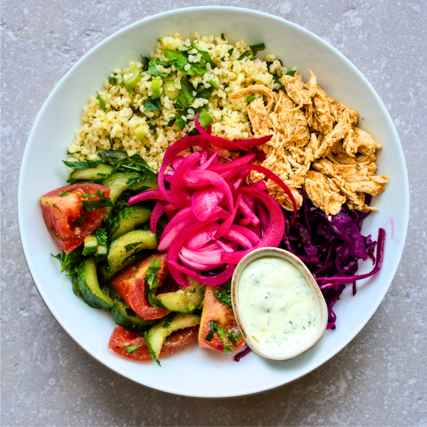 Chicken Shawarma with Bulgur Tabbouleh