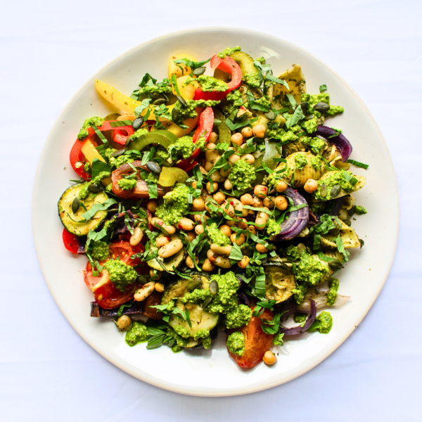 Pesto Pasta with Roasted Med Veg