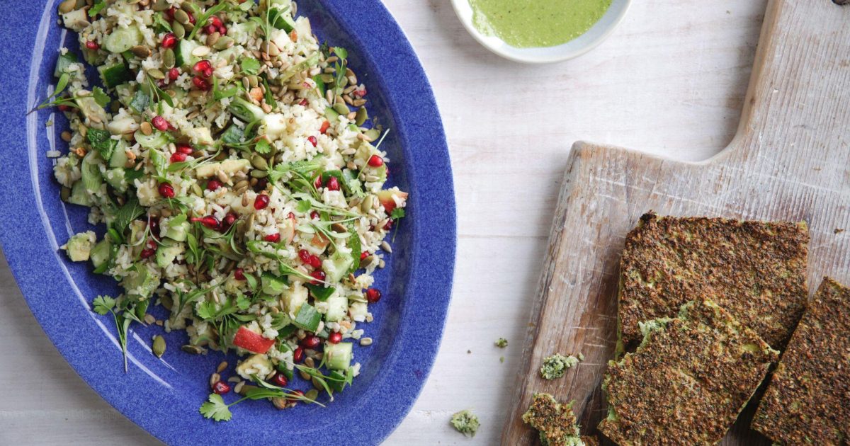 Broccoli bread with a quinoa and brown rice salad | Detox Kitchen