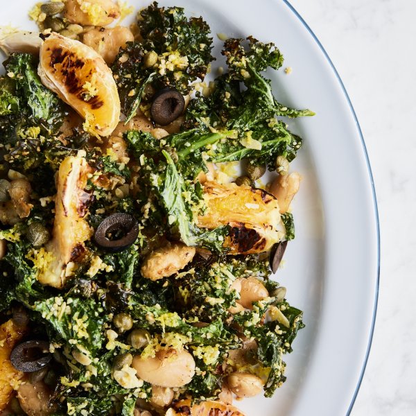 Orange, Kale and Popped Butterbean salad