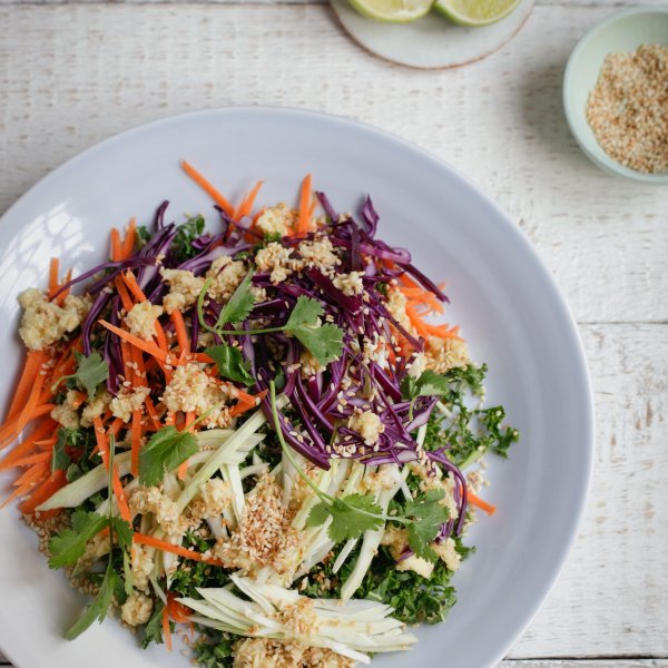 Carrot, Cabbage and Kale Slaw with Ginger and Chilli Dressing