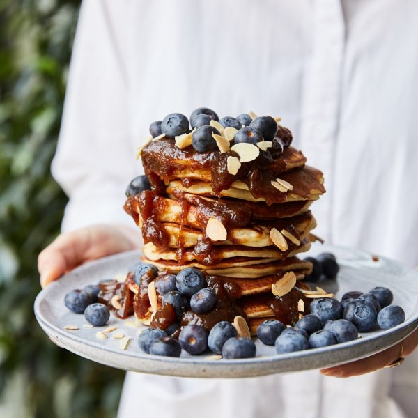 Gluten-Free Pancakes with Spiced Syrup and Blueberries