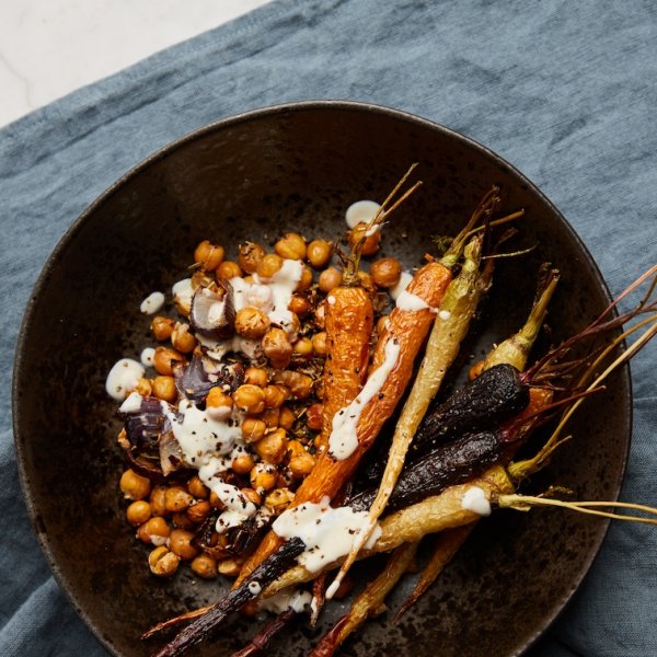 Roasted Heritage carrots with roasted chickpea salad
